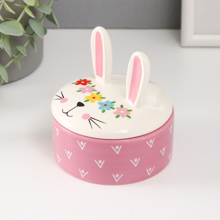 Шкатулка керамика Шкатулка керамика "Зайка с веночком" 10х10х10,3 см