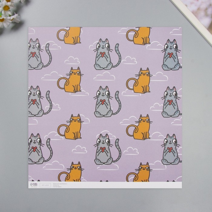 Бумага для скрапбукинга Бумага для скрапбукинга "Котики" плотность 180 гр набор 5 шт 30,5х32 см