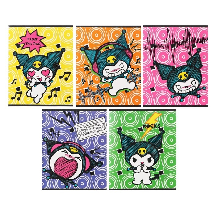 Тетрадь 48 листов в клетку Kuromi, обложка  Тетрадь 48 листов в клетку Kuromi, обложка "лен", УФ-лак, белизна 92%, блок 60 г/м2, МИКС