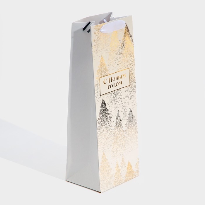 Пакет под бутылку «Золотой», 13 х 36 х 10 см, Новый год