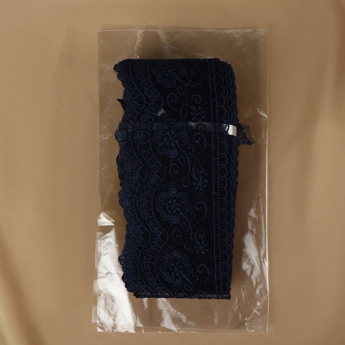 Кружево на сетке, 80 мм × 11 ± 1 м, цвет тёмно-синий Кружево на сетке, 80 мм × 11 ± 1 м, цвет тёмно-синий