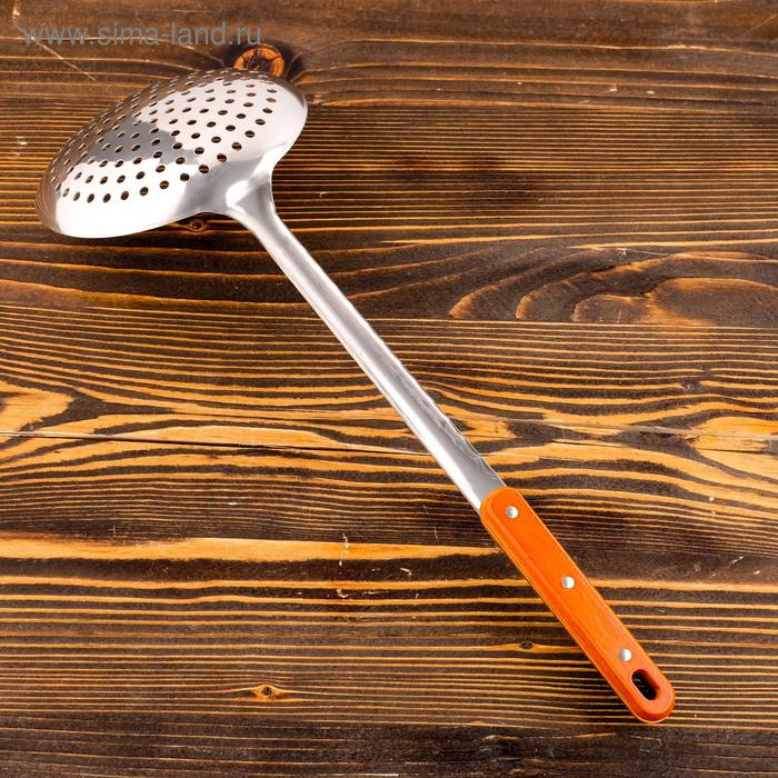 Шумовка для казана узбекская 43см, диаметр 16см, с деревянной ручкой Шумовка для казана узбекская 43см, диаметр 16см, с деревянной ручкой