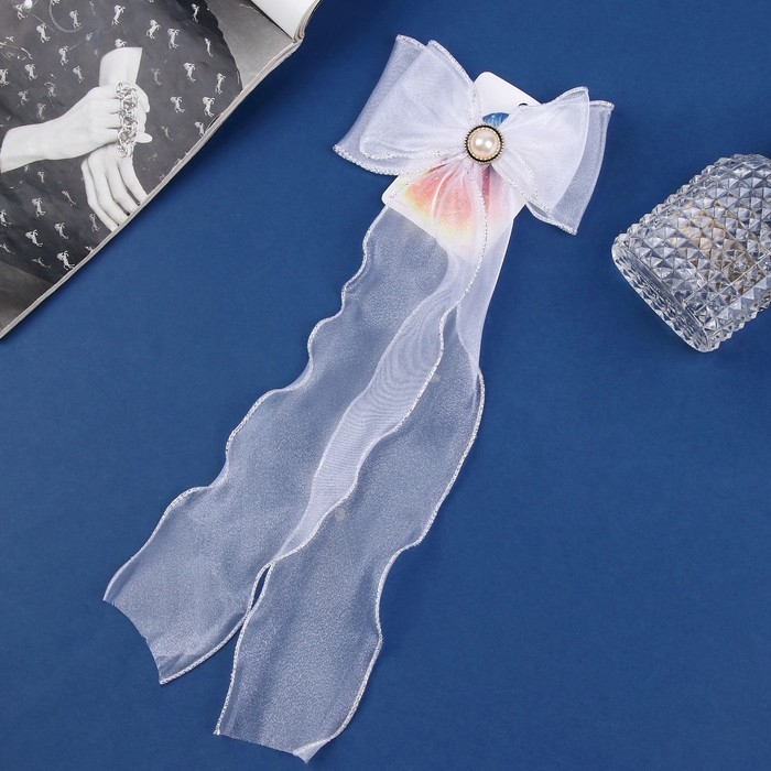 Зажим для волос  Зажим для волос "Школьница" бантик, 12х30 см, белый с жемчужинкой