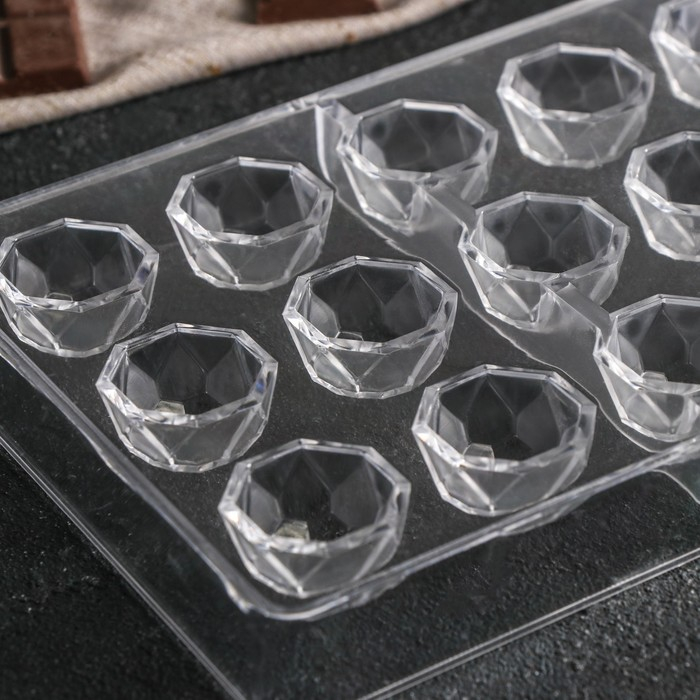 Форма для конфет и шоколада KONFINETTA «Бриллиант», 27,5×13,5 см, 21 ячейка d=2,5 см, цвет прозрачный