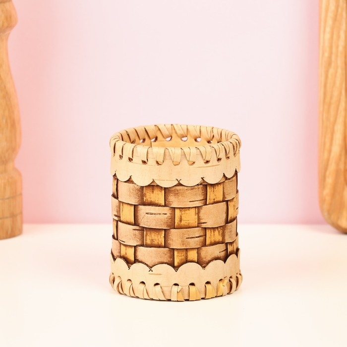 Туес «Велюр», плетеный, 6х6х9 см, береста