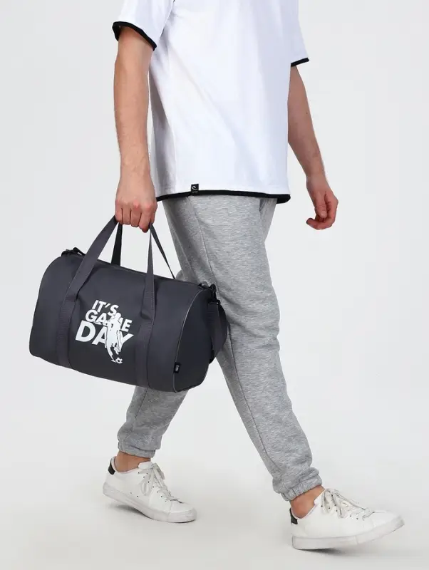 Сумка спортивная на молнии TEXTURA, с подкладкой, длинный ремень, с принтом, маленький размер, серая