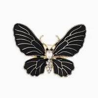 Брошь "Бабочка" матовая, в жилки, цвет чёрный в золоте
