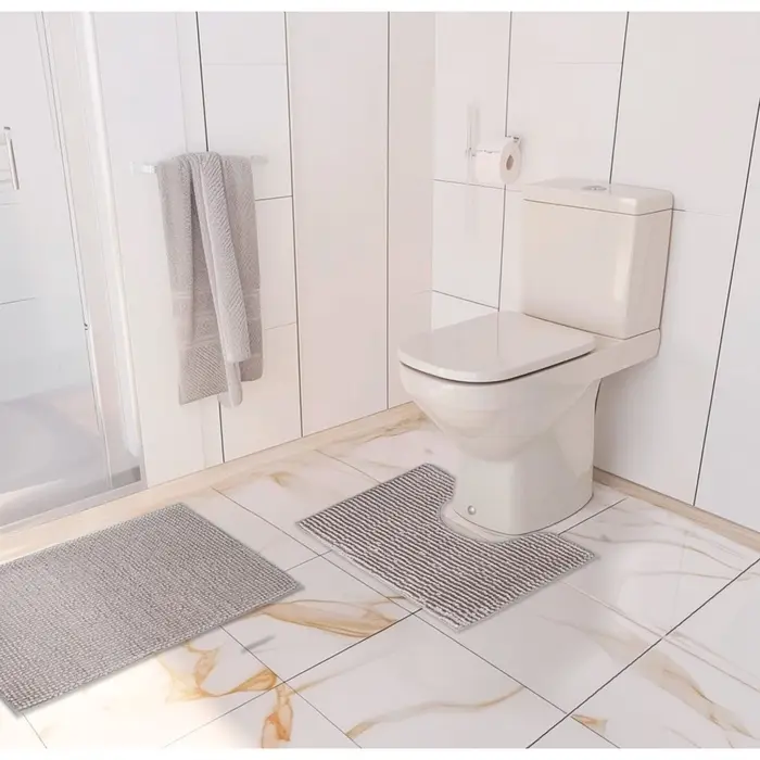 Коврики для ванной и туалета Доляна &laquo;Букли&raquo;, 2 шт., 40&times;50, 50&times;80 см, серые