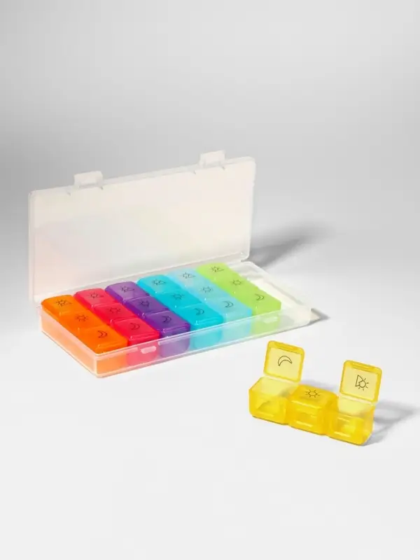 Таблетница - органайзер &laquo;Неделька&raquo;, съёмные ячейки, утро/день/вечер, 17.4&times;8.2&times;2.5 см, 7 контейнеров по 3 секции, разноцветная