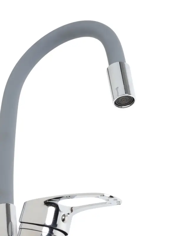 Смеситель для кухни ZEIN Z2115, однорычажный, гибкий излив, картридж 40 мм, серый/хром