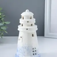 Сувенир керамика свет "Маяк" бело-синий 8х8х15,5 см