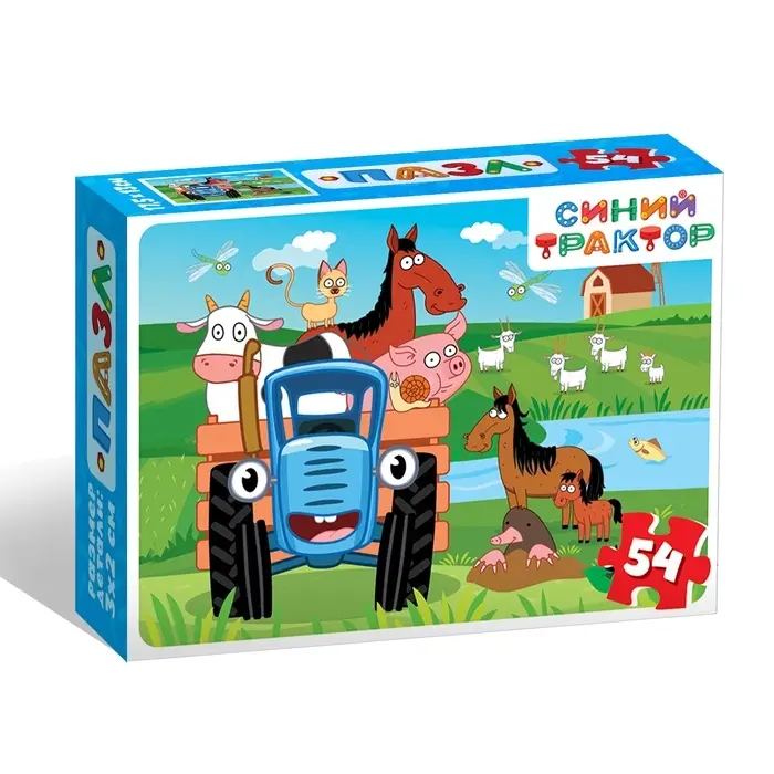 Пазл «По полям, по полям!», 54 детали, Синий трактор