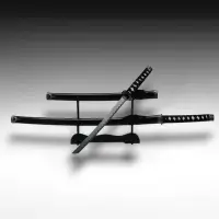 Макет оружия &laquo;Сувенирные катаны на подставке 2в1. Чёрный глянец&raquo;, подарочный набор, ножны дерево, 78 см; 103 см