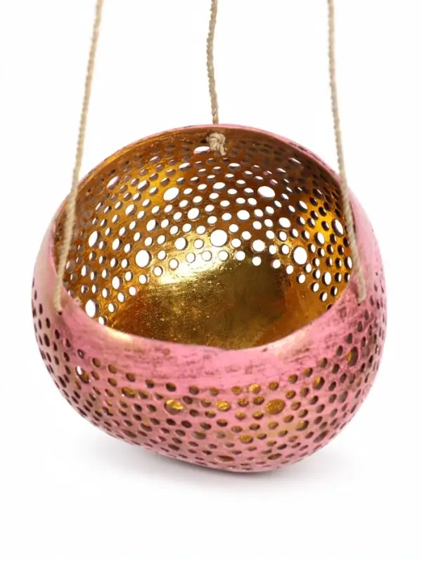 Подсвечник подвесной из кокоса, 14&times;14&times;10 см, тёмно золотисто-розовый