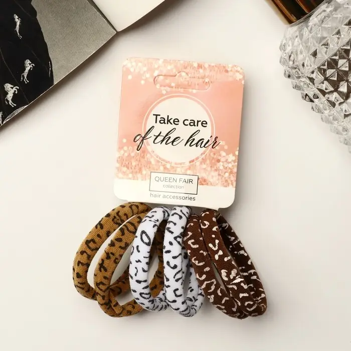 Резинка для волос "Спорт стиль" (набор 6 шт) пятнышки, 4 см, коричневый белый