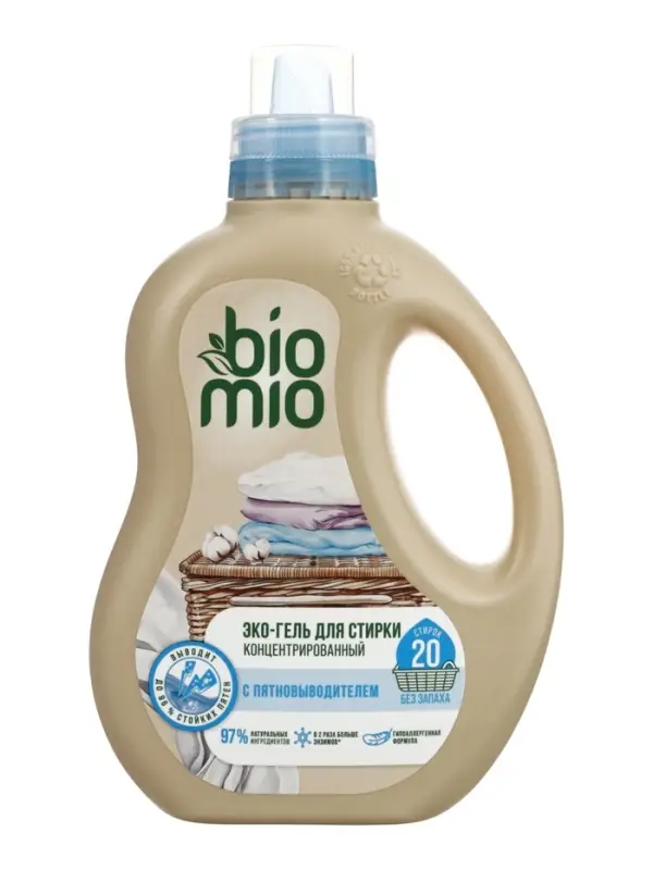 Гель для стирки детского белья BioMio с пятновыводителем 2 в 1, без запаха, 900 мл