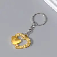 Брелок металл "Двойное сердце" стразы МИКС 3,3х3,7 см