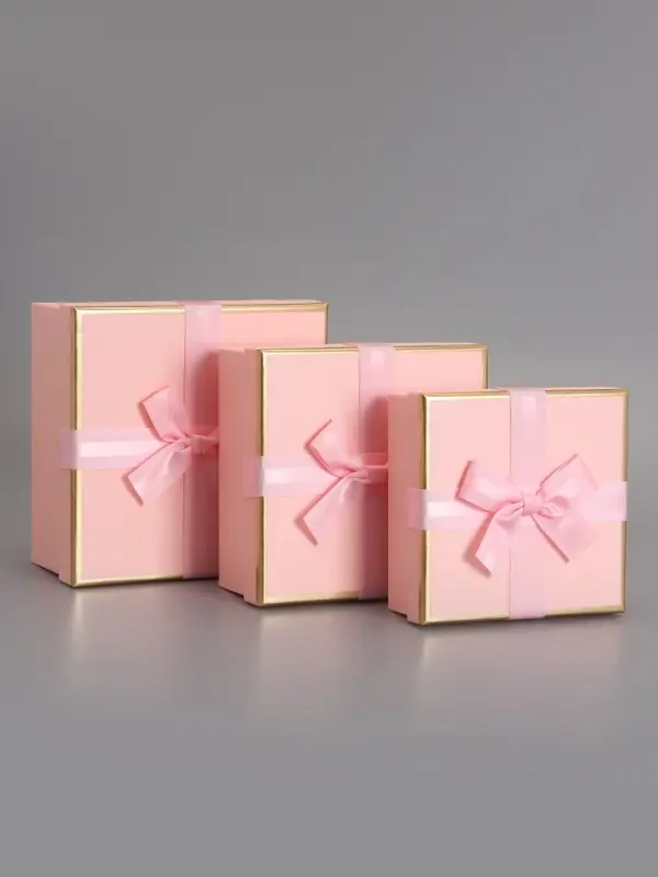 Набор подарочных коробок 3 в 1 квадратные, 19&times;19&times;9.5 см, 17&times;17&times;8 см, 15&times;15&times;6.5 см, с бантом, розовый
