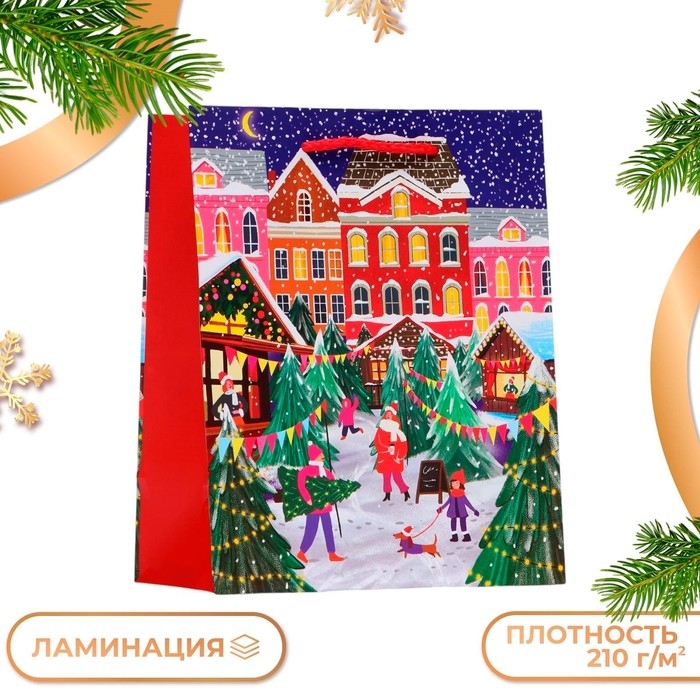 Новый год. Пакет подарочный  Новый год. Пакет подарочный "Праздник в городе", 18 х 22,3 х 10 см.