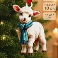 Елочная игрушка деревянная &laquo;Баран в шарфике&raquo;, набор 10 шт., 51&times;83 мм