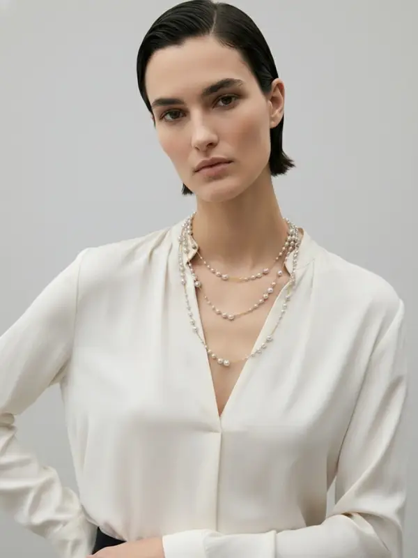 Бусы жемчужные, длинные, d=3.4, 5.6, 8.10, белые в золоте