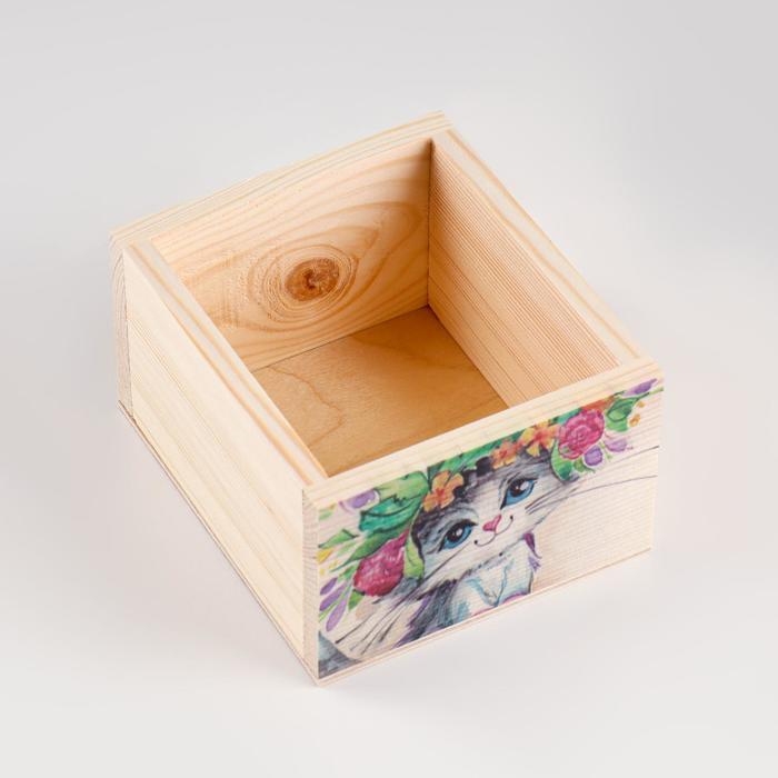 Кашпо деревянное  Кашпо деревянное "Котик" 14,5×12,5×8,5 см