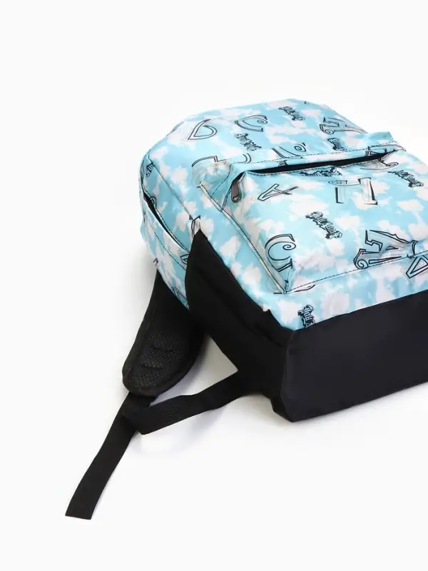 Рюкзак школьный на молнии, 3 наружных кармана, 30&times;13&times;42 см, голубой
