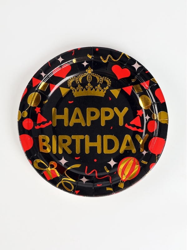 Набор бумажной посуды Набор бумажной посуды "С днём рождения", набор 12 шт., цвет чёрный
