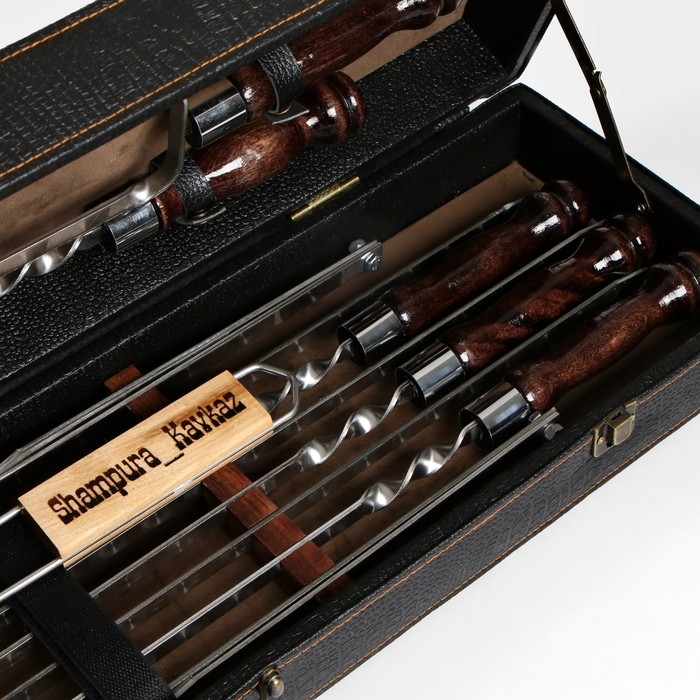 Набор с шампурами подарочный  Набор с шампурами подарочный "Пикник" в коробке из эко-кожи №3