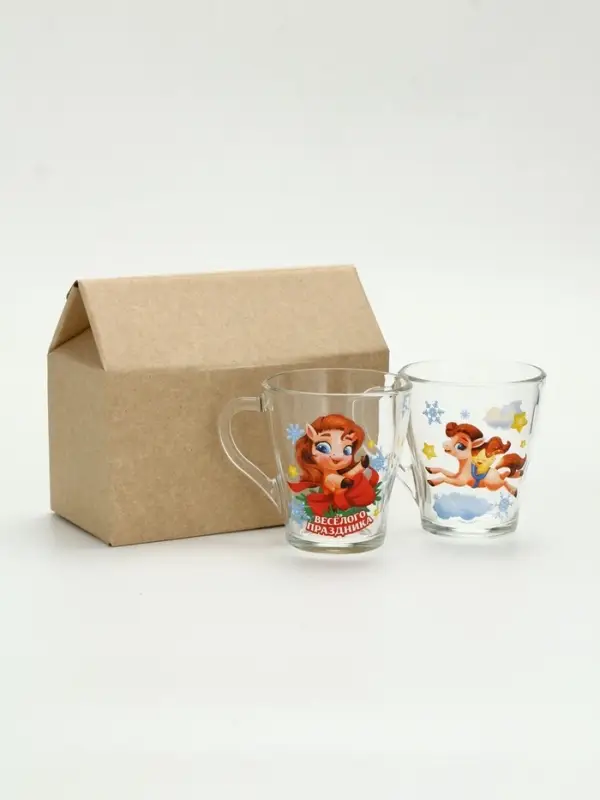 Кружки стеклянные новогодние &laquo;Весёлого праздника. Лошади&raquo;, набор 2 шт.
