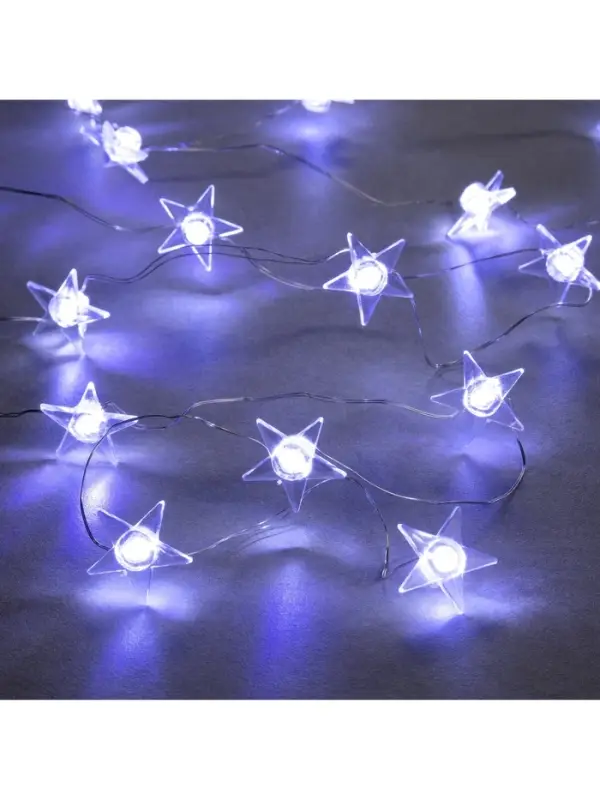 Гирлянда &laquo;Нить&raquo; 2 м, роса с насадками &laquo;Звезда&raquo;, IP20, серебристая нить, 20 LED, свечение белое, 2 режима, ААх2