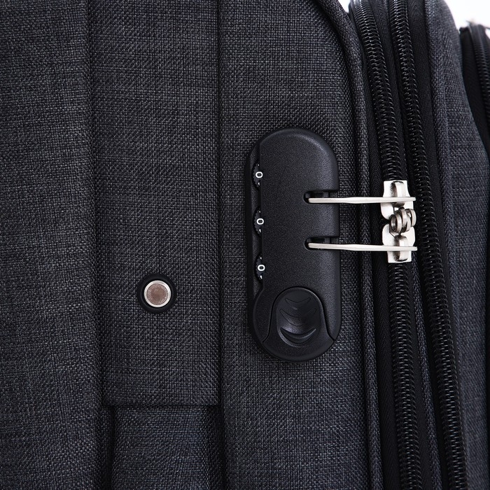 Чемодан малый 20", наружный карман, кодовый замок, цвет чёрный