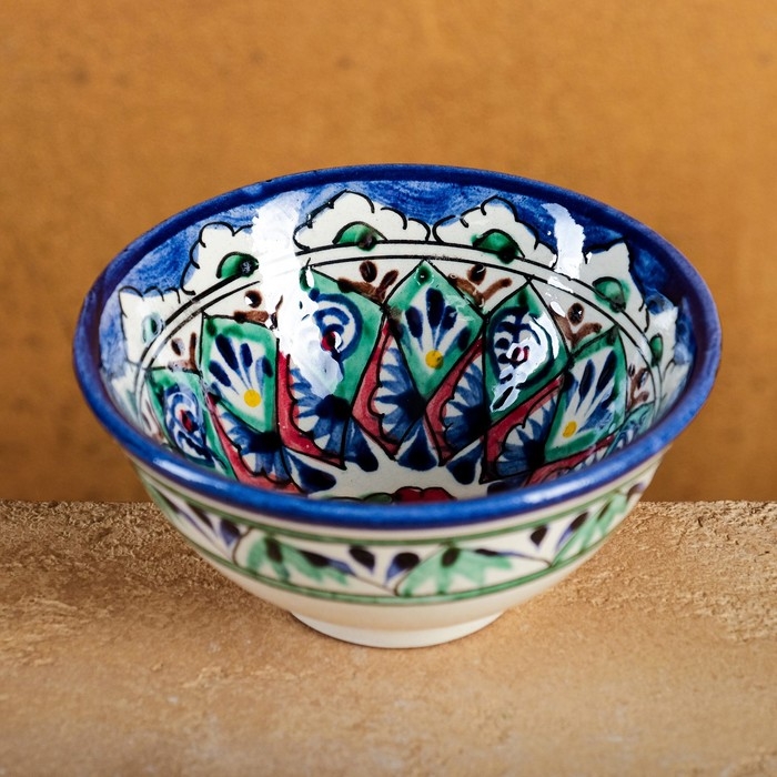 Пиала чайная Риштанская керамика  Пиала чайная Риштанская керамика "Узоры" большая, 11 см, микс