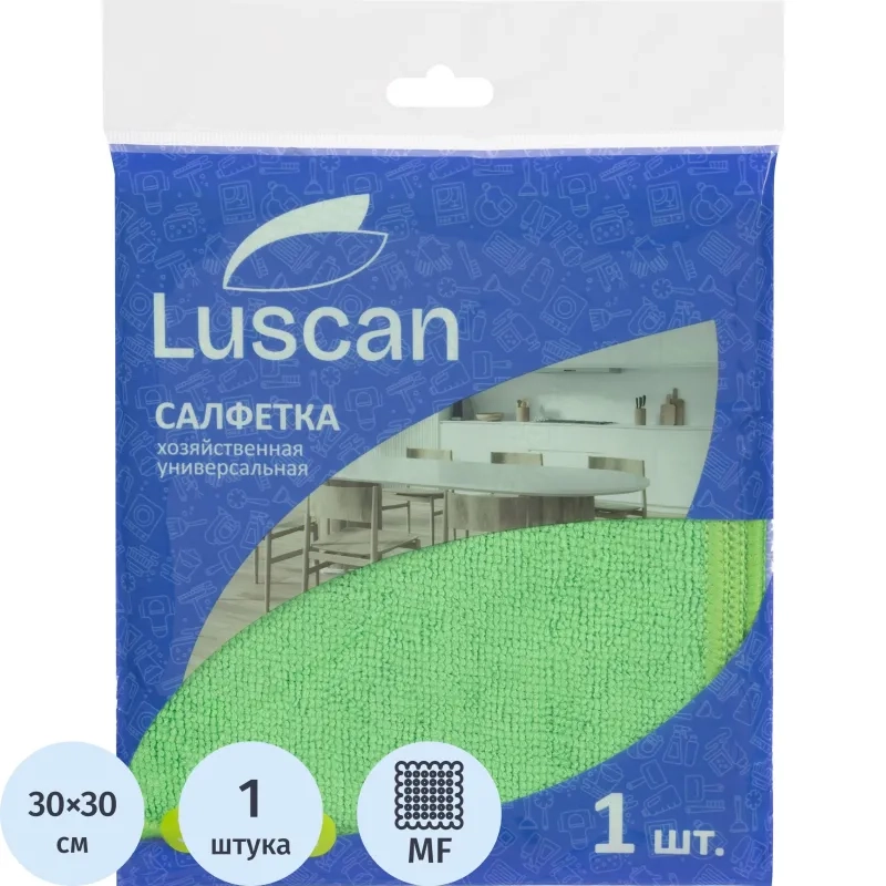 Салфетка хозяйственная Luscan из микрофибры универ 200г/м2 30х30см зеленая