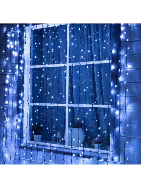 Гирлянда &laquo;Занавес&raquo; 2&times;9 м, IP44, УМС, тёмная нить, 1800 LED, свечение белое, 220 В