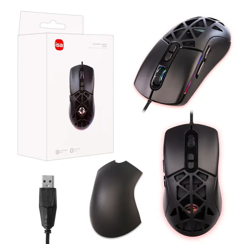 Мышь игровая проводная с подсветкой со сменными панелями GM-5 ISA черная (50шт/кор)