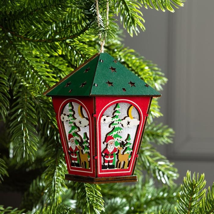 Ёлочная игрушка «Фонарь с Дедом Морозом», от батареек, свечение тёплое белое Ёлочная игрушка «Фонарь с Дедом Морозом», от батареек, свечение тёплое белое