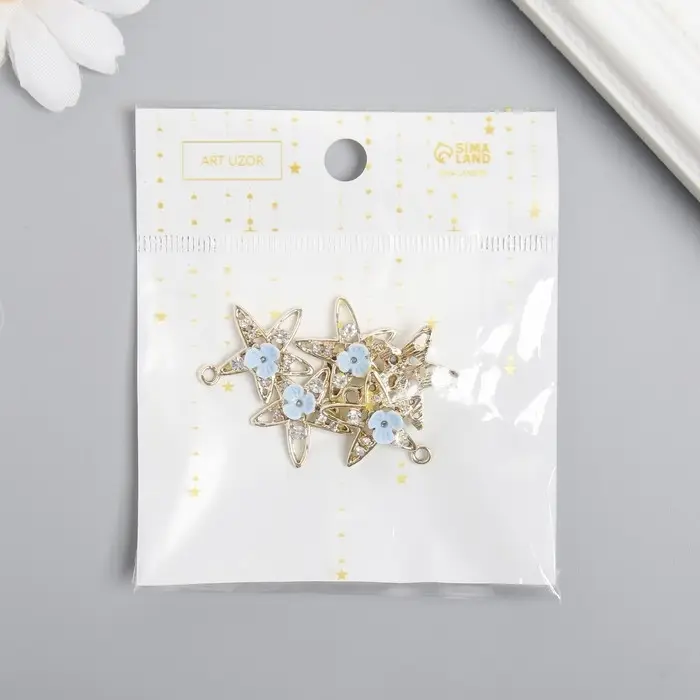 Декор для творчества металл, стразы "Звезда с цветком" золото 2х2,3 см