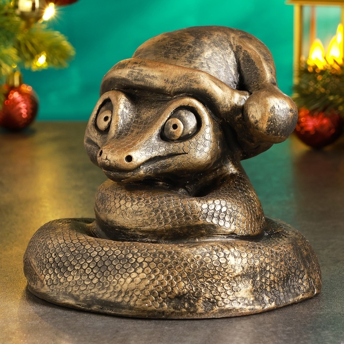 Новый год. Символ 2025. Копилка Новый год. Символ 2025. Копилка "Змея в колпаке" 17х14х15см, бронза