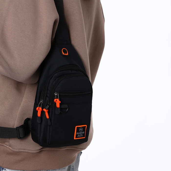 Сумка-слинг из текстиля, 3 наружных кармана, цвет чёрный Сумка-слинг из текстиля, 3 наружных кармана, цвет чёрный