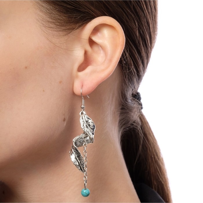 Серьги ассорти «История» скрученное перо, цвет голубой в чернёном серебре Серьги ассорти «История» скрученное перо, цвет голубой в чернёном серебре