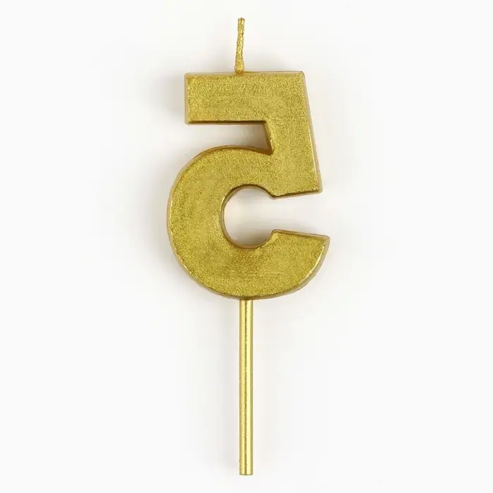 Свеча цифра для торта &laquo;5&raquo;, золото, 2,3 х 8 см
