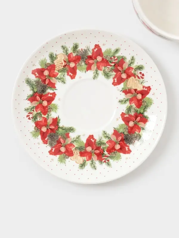 Чайная пара «Новогоднее настроение», 2 предмета: чашка 210 мл, блюдце d=15 см, фарфор, белая