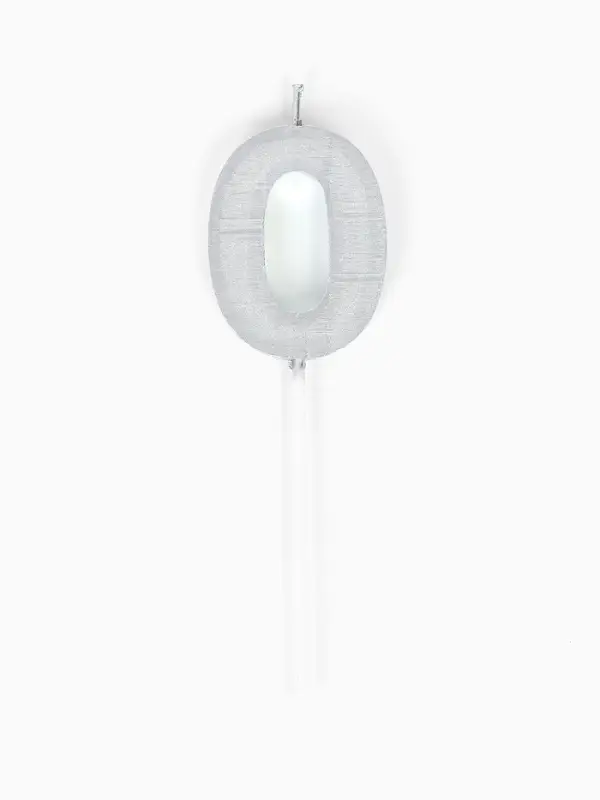 Свеча для торта &laquo;Элемент&raquo;, цифра "0" серебро