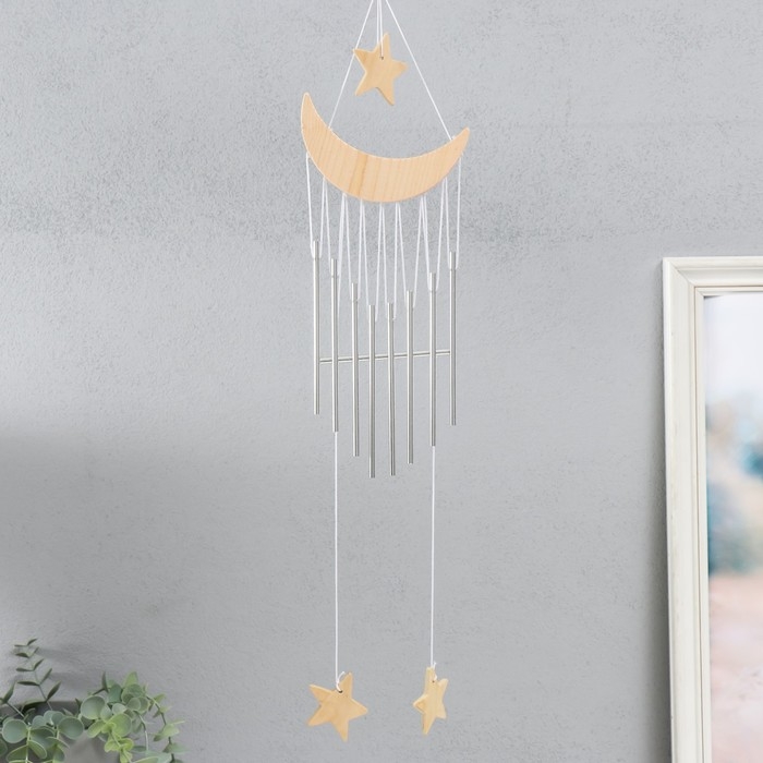 Музыка ветра дерево, металл Музыка ветра дерево, металл "Месяц со звездой" 9 трубочек 54х13 см