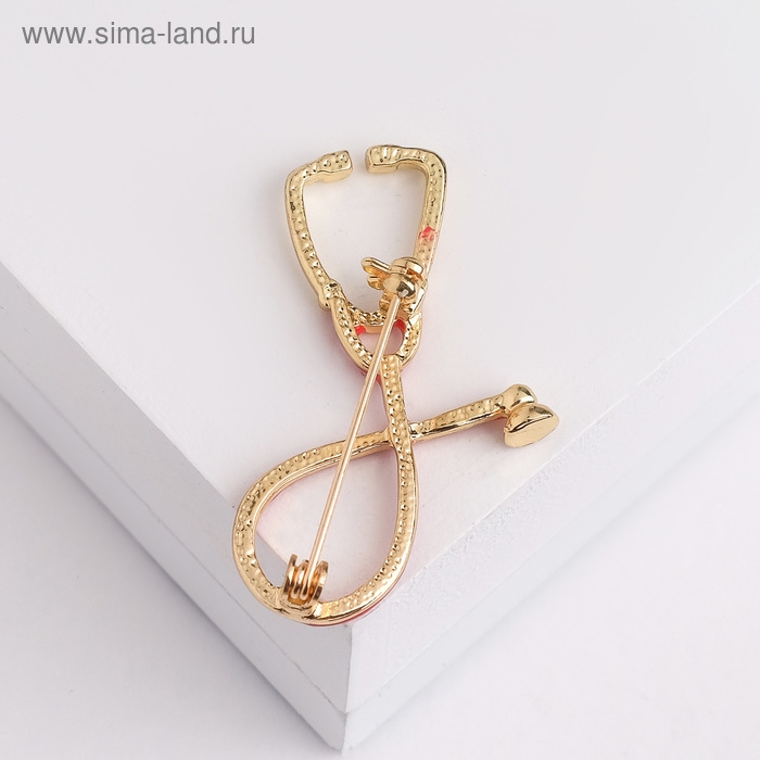 Брошь «Стетоскоп», цвет красный в золоте Брошь «Стетоскоп», цвет красный в золоте
