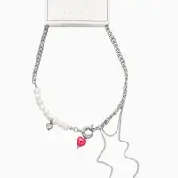 Колье с подвеской на цепочке &laquo;Сердце с жемчугом&raquo;, керамика, L=35 + удлинитель 5 см, белый, красный в серебре
