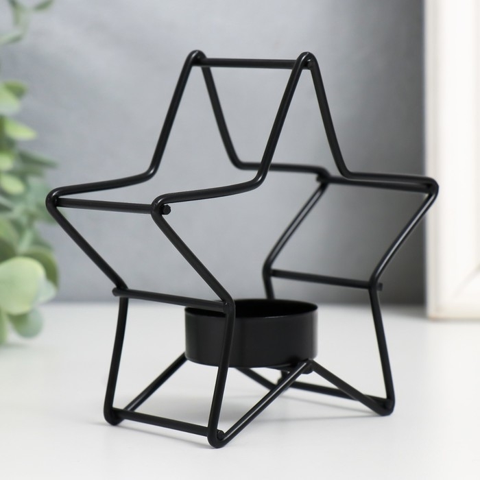 Подсвечник металл на 1 свечу "Звезда" d-3,8 см чёрный 12х5х11,8 см