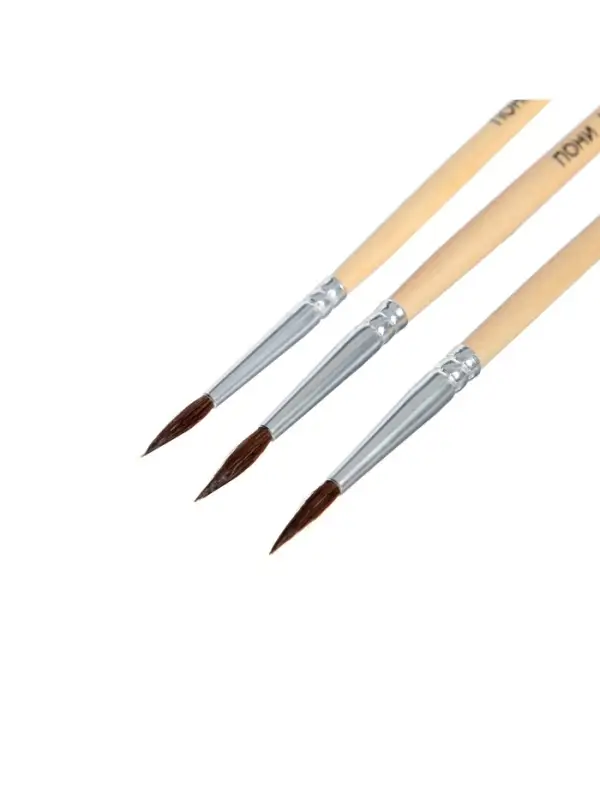 Набор кистей для рисования, пони, 3 штуки: № 1, 2, 3, круглые, деревянная ручка, международный размер
