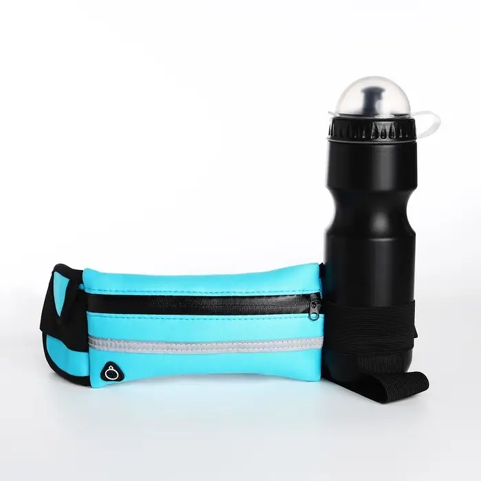 Сумка для бега на пояс, со светоотражающими элементами, с отверстием для наушников, с креплением для бутылки, 24&times;1&times;10 см, голубая